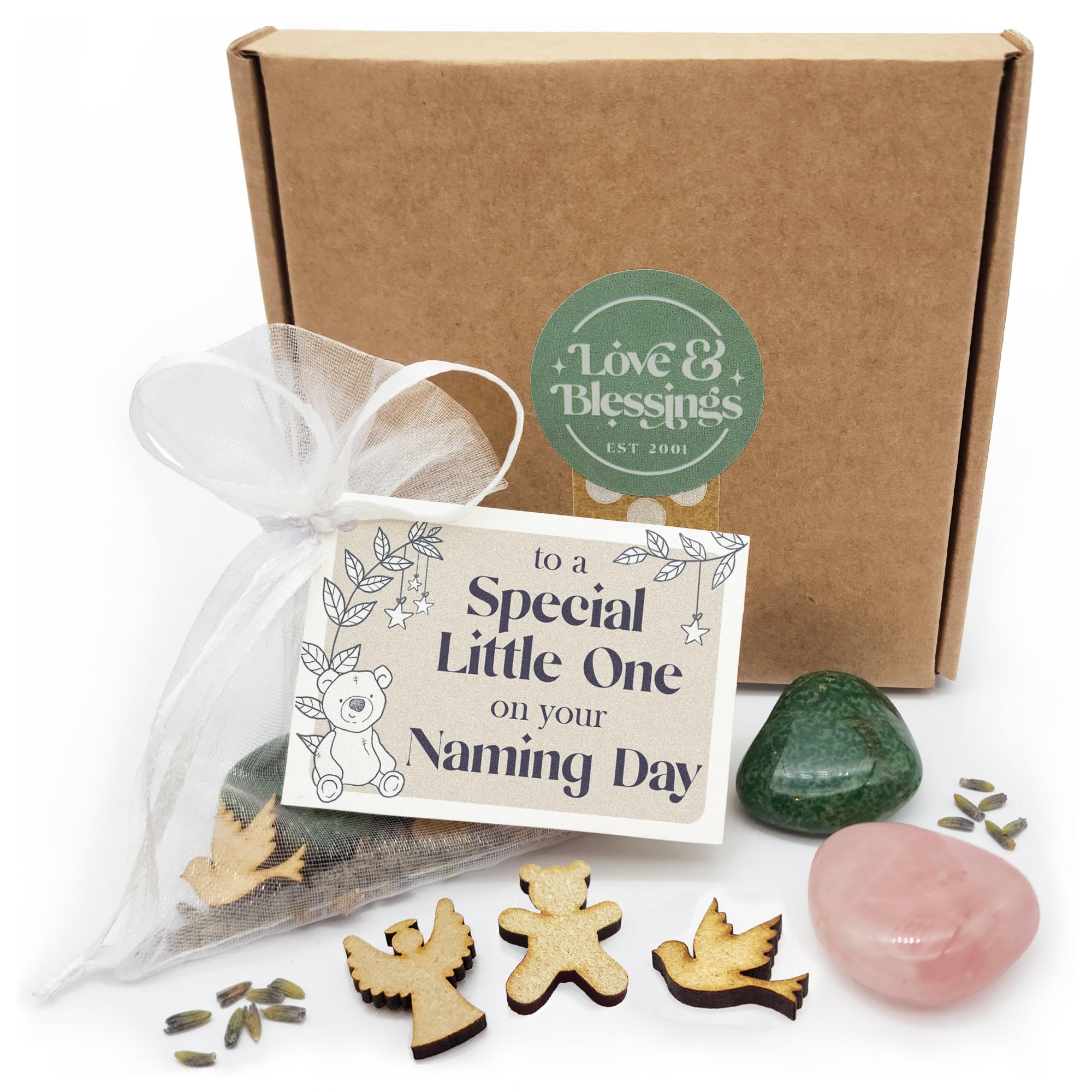Naming Day Gift Bag of Love and Blessings - Gemstone keepsake with mini card (Neutral)