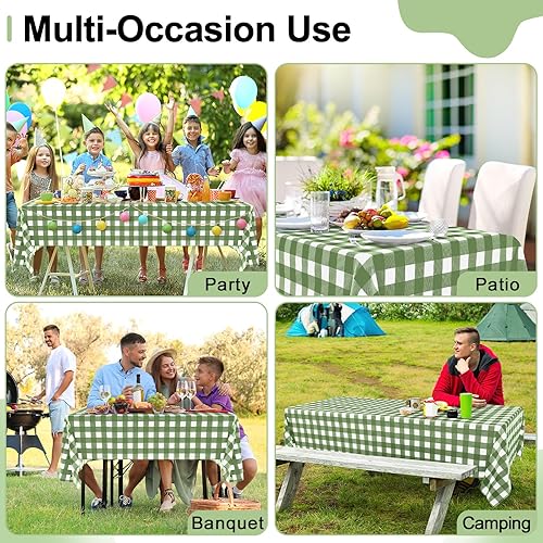 Vista 151 de misaya Paquete de 4 manteles desechables de búfalo, mantel de plástico impermeable de 54 x 108 pulgadas, manteles rectangulares a cuadros caqui