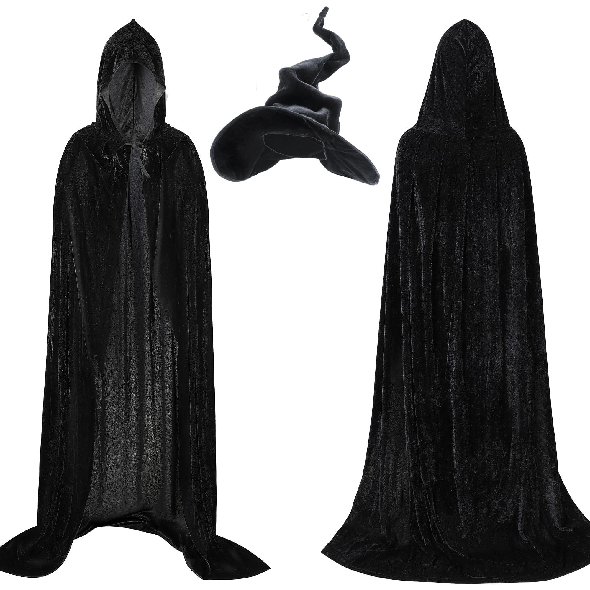 Witch Hat With Velvet Cape Costume Set Halloween Cosplay Accessories Blue Velvet Moon and Stars Cape and Wizard Hat – Pink House  main image 2