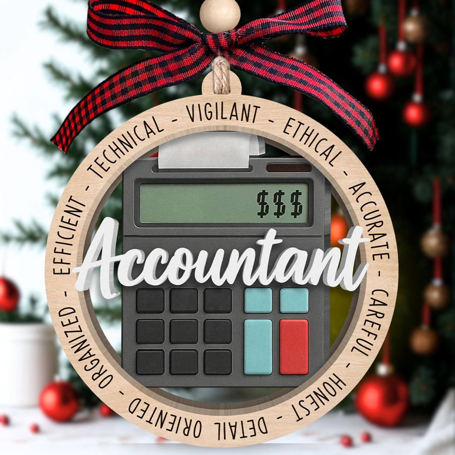 MAPDTWO Accountant Christmas Ornament - Accounting Gifts for Women, Men, Office Staff, Employee - Calculator Christmas Ornaments, Spreadsheet Accountant Ornaments - 2 Layered Wood Ornament 2025