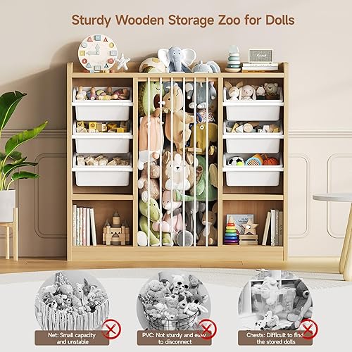 Miniatura 5 de ONBRILL Organizador de almacenamiento de juguetes con 6 contenedores de plástico extraíbles, almacenamiento de animales de peluche para niños