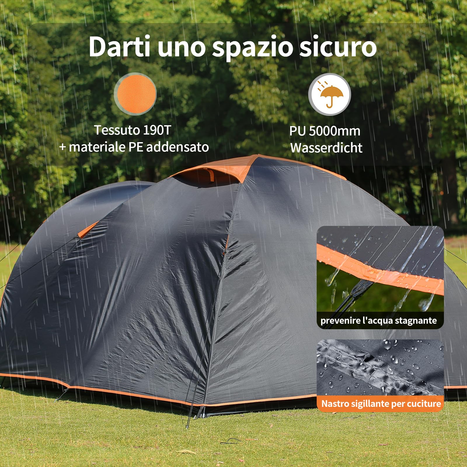 EchoSmile Tenda da Campeggio per 2/3/4 Posti, Impermeabile Ultraleggera Tenda, Facile da Installare, 3-4 Stagioni Tenda Campeggio per Escursioni All'aperto