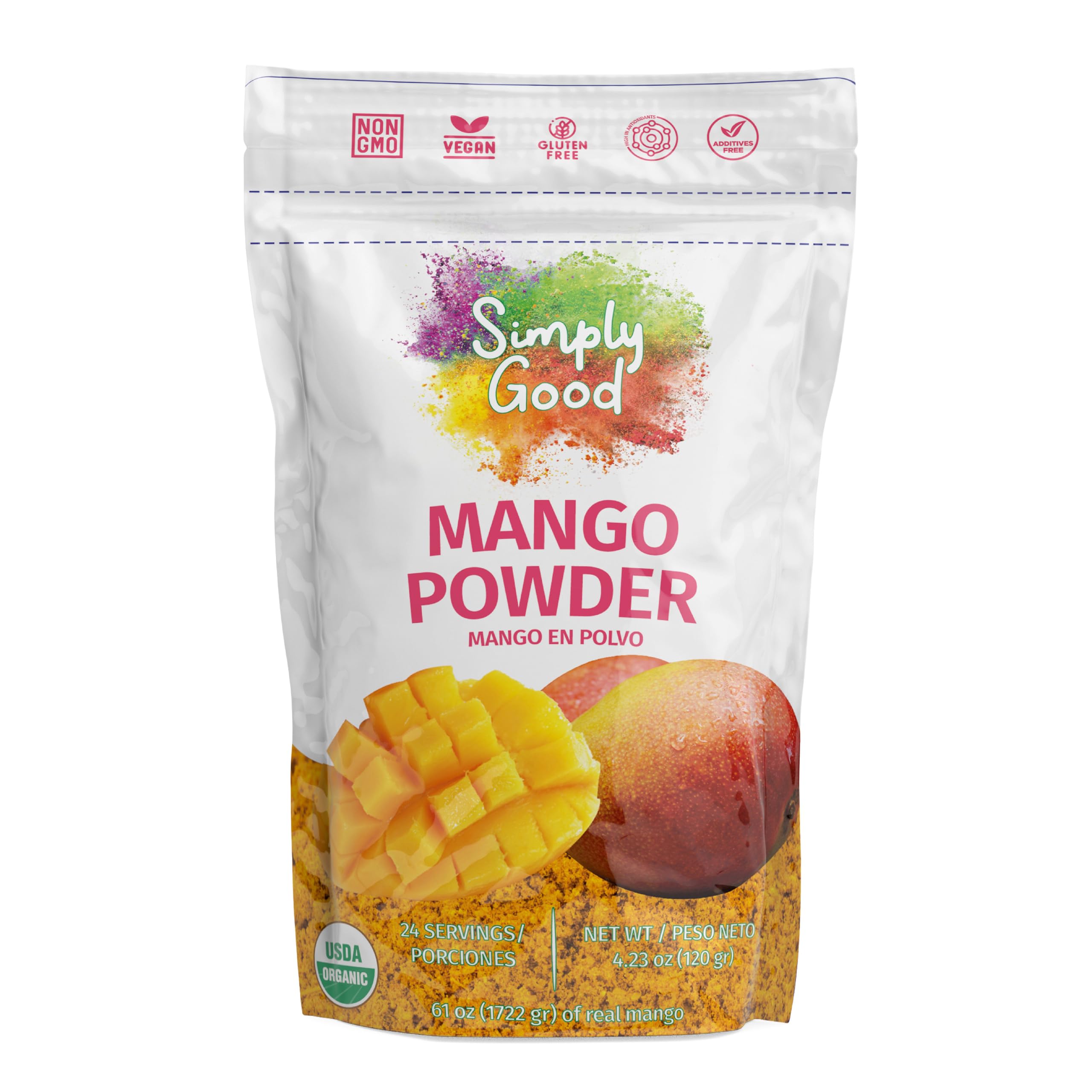 Simply Good Organic Mango Powder - 4.23 oz Pouch (24 Servings) - Nutrient-Rich Superfood, Non-GMO, Vegan, Gluten-Free, Kosher - Sourced from Natural Organic FarmsUSDA Organic