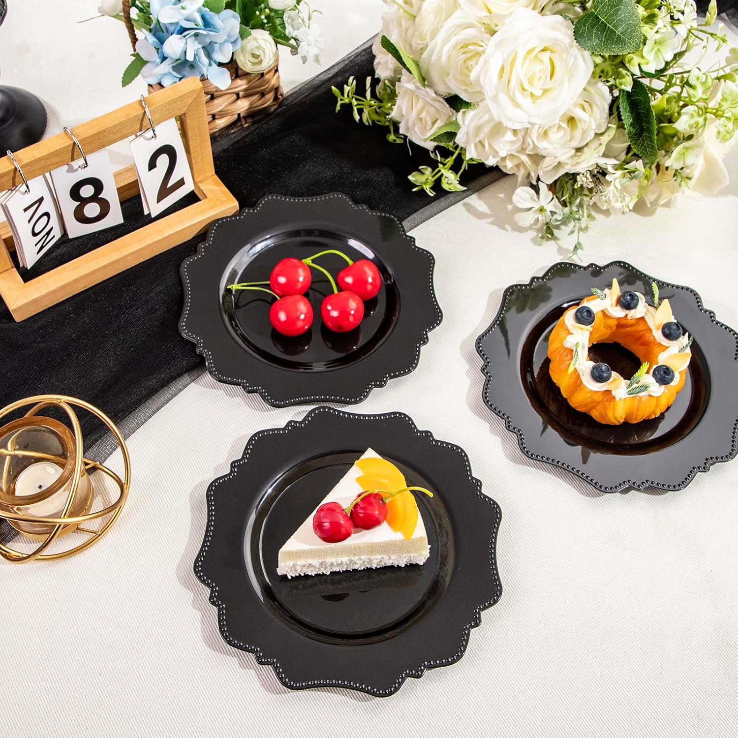 COLOSUS 100pcs Black Plastic Dessert Plates - 7.5 Inch- Heavy Duty Disposable Plastic Appetizer/Salad/Cake Plates for Party Wedding Birthday and Everyday Use - Image 5