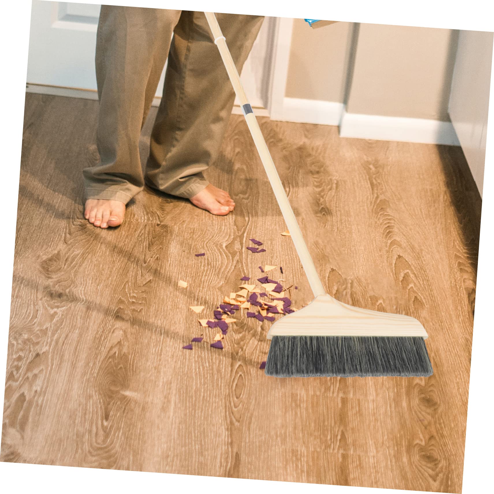 Escoba Suave de Madera Mango Largo para Limpieza de Suelos y Alfombras, Cepillo Antistático Adecuado para Barrer Interiores y Eliminar Polvo