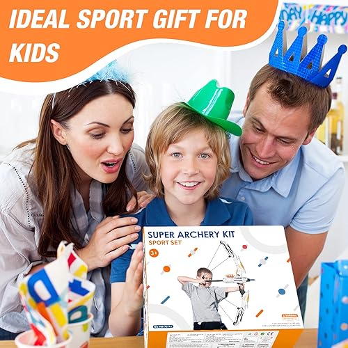 Miniatura 9 de HYES Arco y flecha para niños, juego de tiro con arco con luz LED con 12 flechas de ventosa, 1 objetivo para colgar, 3 objetivos de puntuación y 1