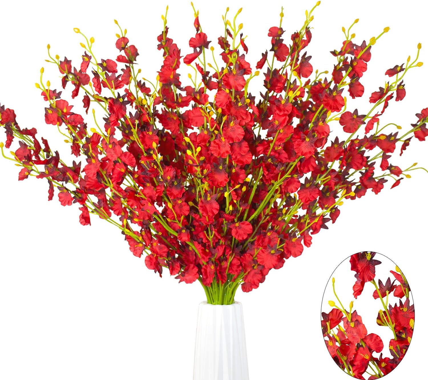 10 PCS Dancing Lady Orchids Butterfly Artificial Flowers, 38 Inches Silk Artificial Flower Fake Flowers for Wedding and Home Decoration(Red)