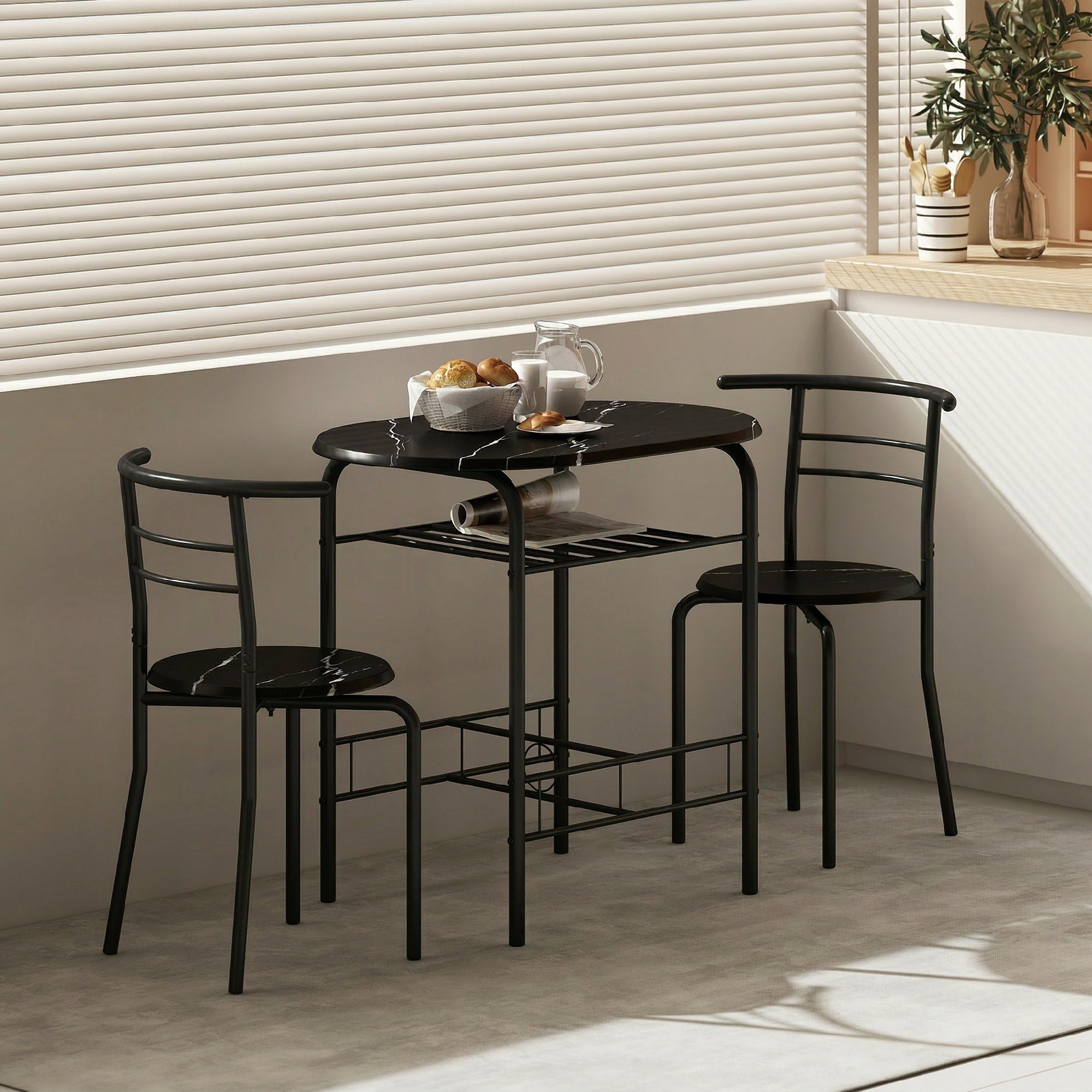 HOMCOM Set Tavolo Moderno con 2 Sedie per Sala da Pranzo Nero | Set 3 Pezzi, Mobili Salvaspazio da Cucina, Balcone, Ristorante o Bar