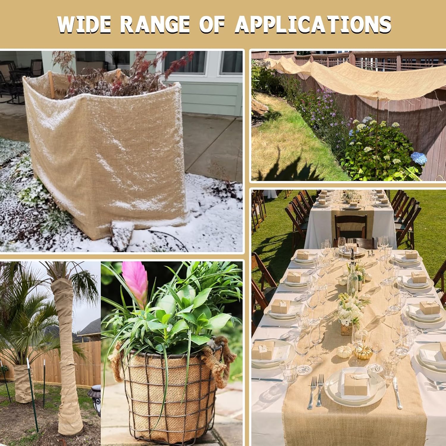 63 Inch x 15 Feet Burlap Fabric Roll, Burlap Tree Wrap, Jute Material for Garden Protection, Plants, Landscape, Outdoor, DIY Crafts, Wedding Decor, Home Projects
