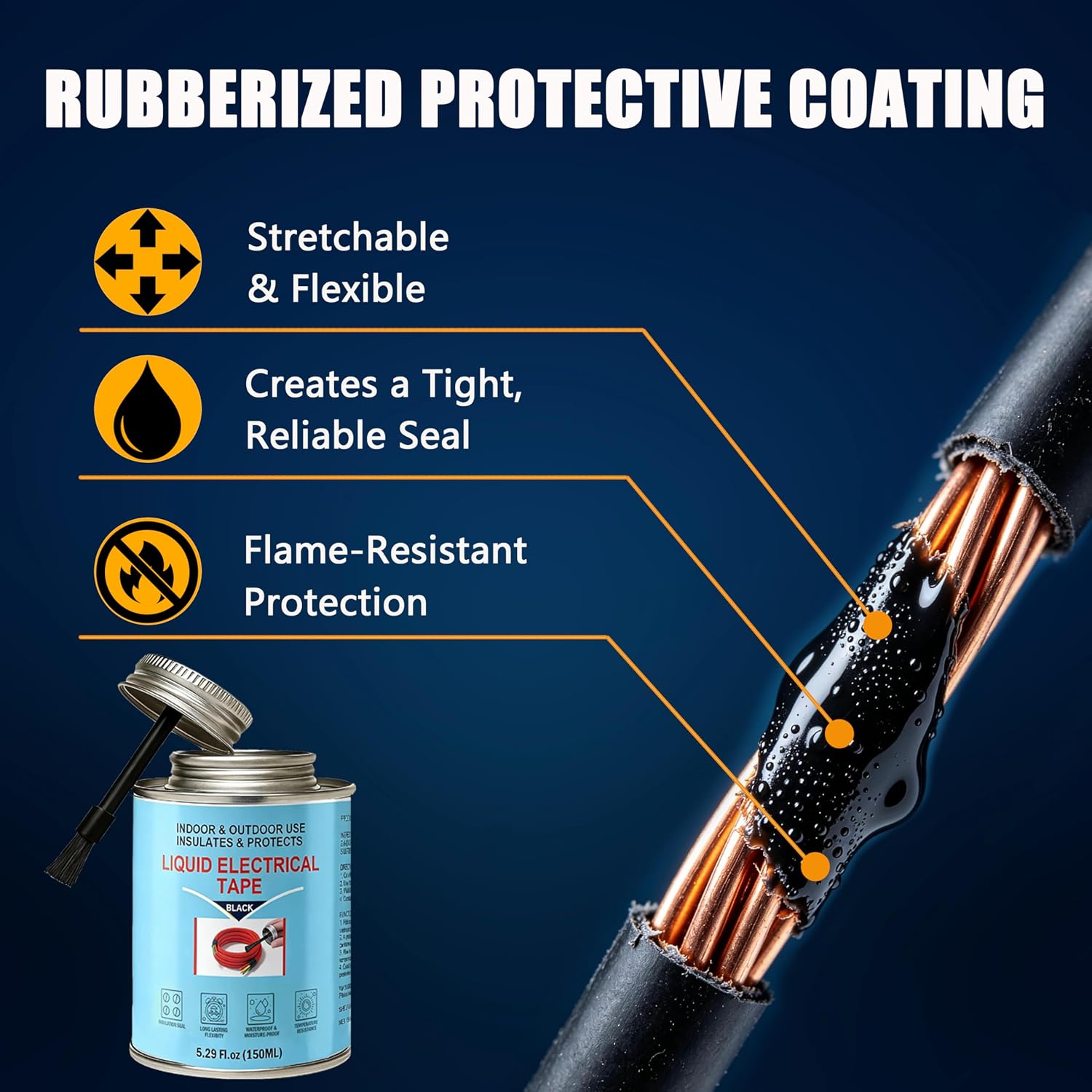 5.29 oz Liquid Electrical Tape – Quick-Drying Insulating Glue, Waterproof & High Temp Resistant, Liquid Wire Insulation Rubber with Brush Cap for Wires, Cables, Outdoor Equipment (Black)