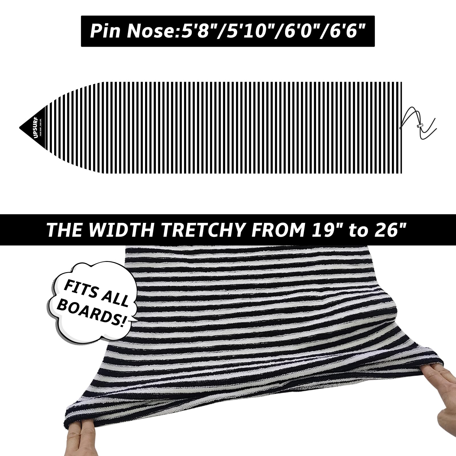 UPSURF 5'8"/5'10"/6'0"/6'6"Surfnoard Sock Cover-Long Board Sock Cover Light Protective Bag for Your Surf Board