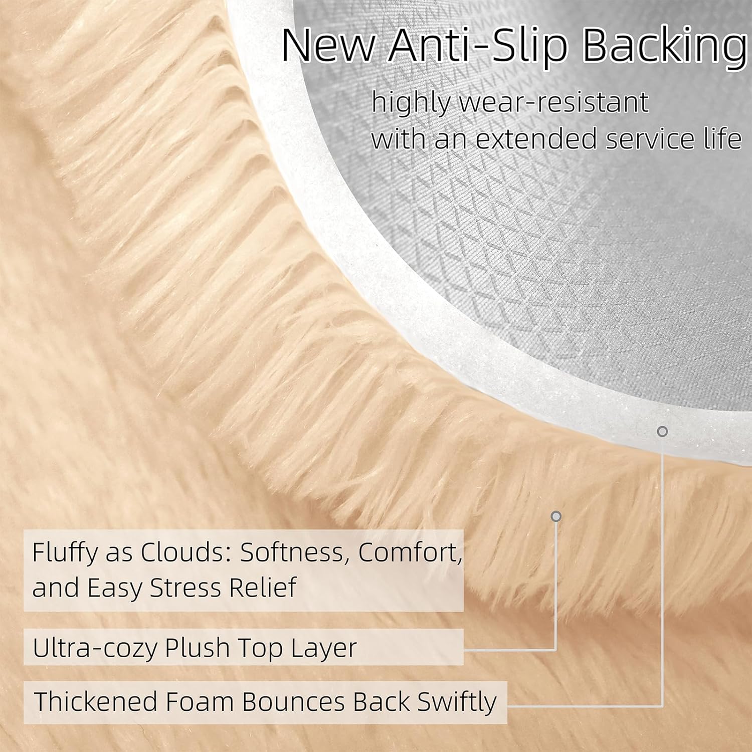 8x10 Solid Fluffy Camel Area Rug – Washable, Durable, Extra Large Living Room Rug, Non-Slip High Pile Shag Rugs for Bedroom, Playroom, Nursery Rooms, Kids Room, Soft Indoor Floor Carpet Decor