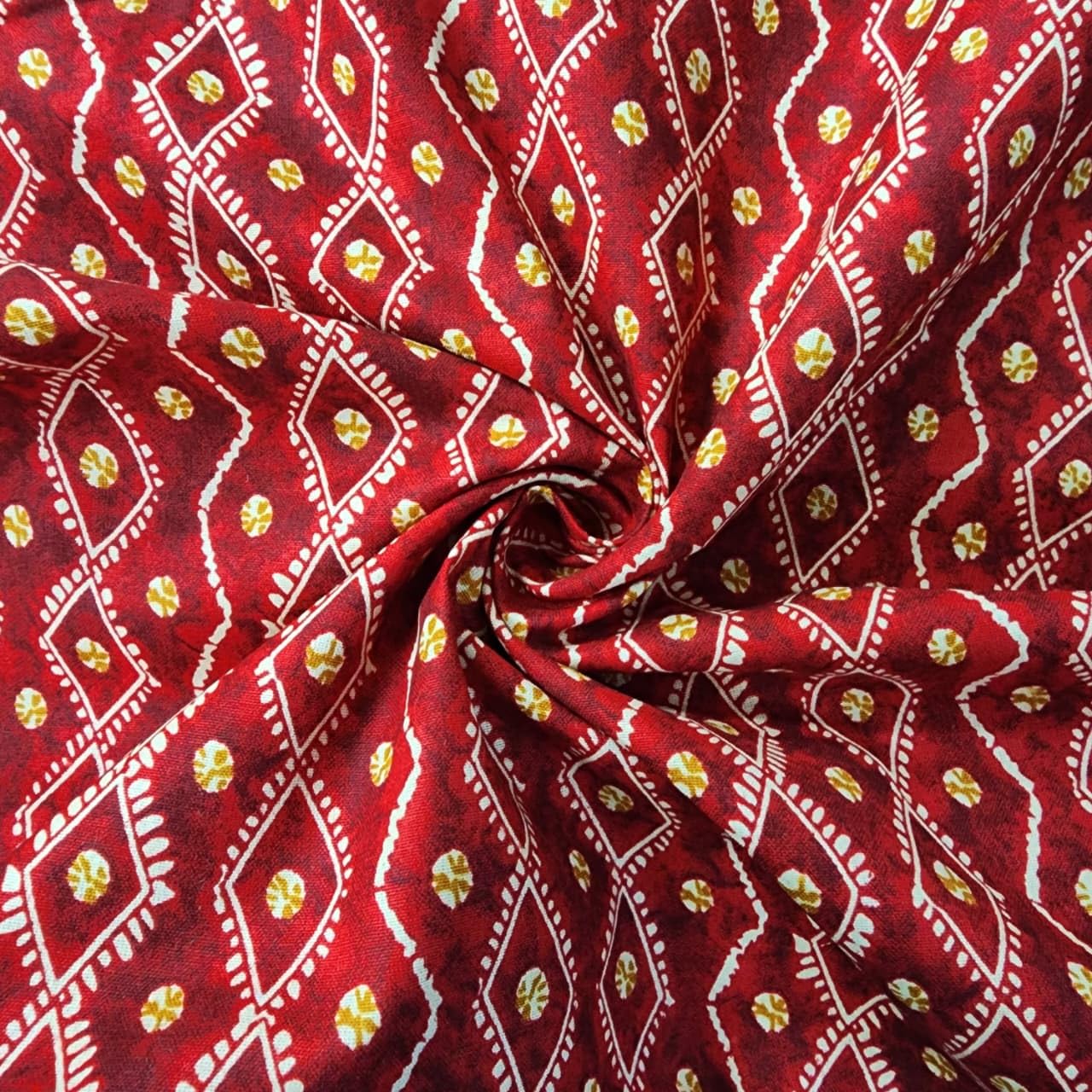 ILIANA 2.5 Meter Pure Cotton Unstitched Fabric | Multi-Purpose Printed Dress Material for Women, Unisex, Kids wear, Kitchen, Home Decor, Table Sofa Cover | (Red)-image-3