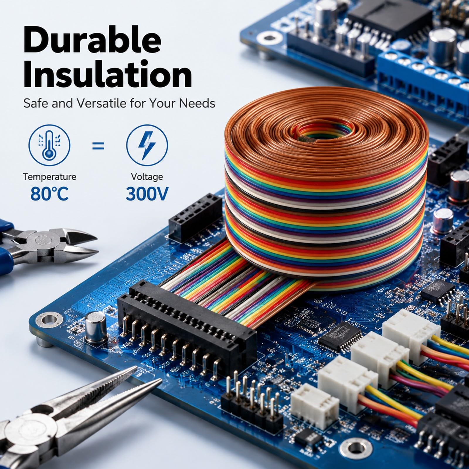 Cavo Flat a Nastro Arcobaleno 40 Poli, Passo 1,27mm, Larghezza 5,08cm, Lunghezza 3 Metri - Connessioni Affidabili Interni Elettronici, Resistenza Termica e Chimica, Uso Industria (1 metro di