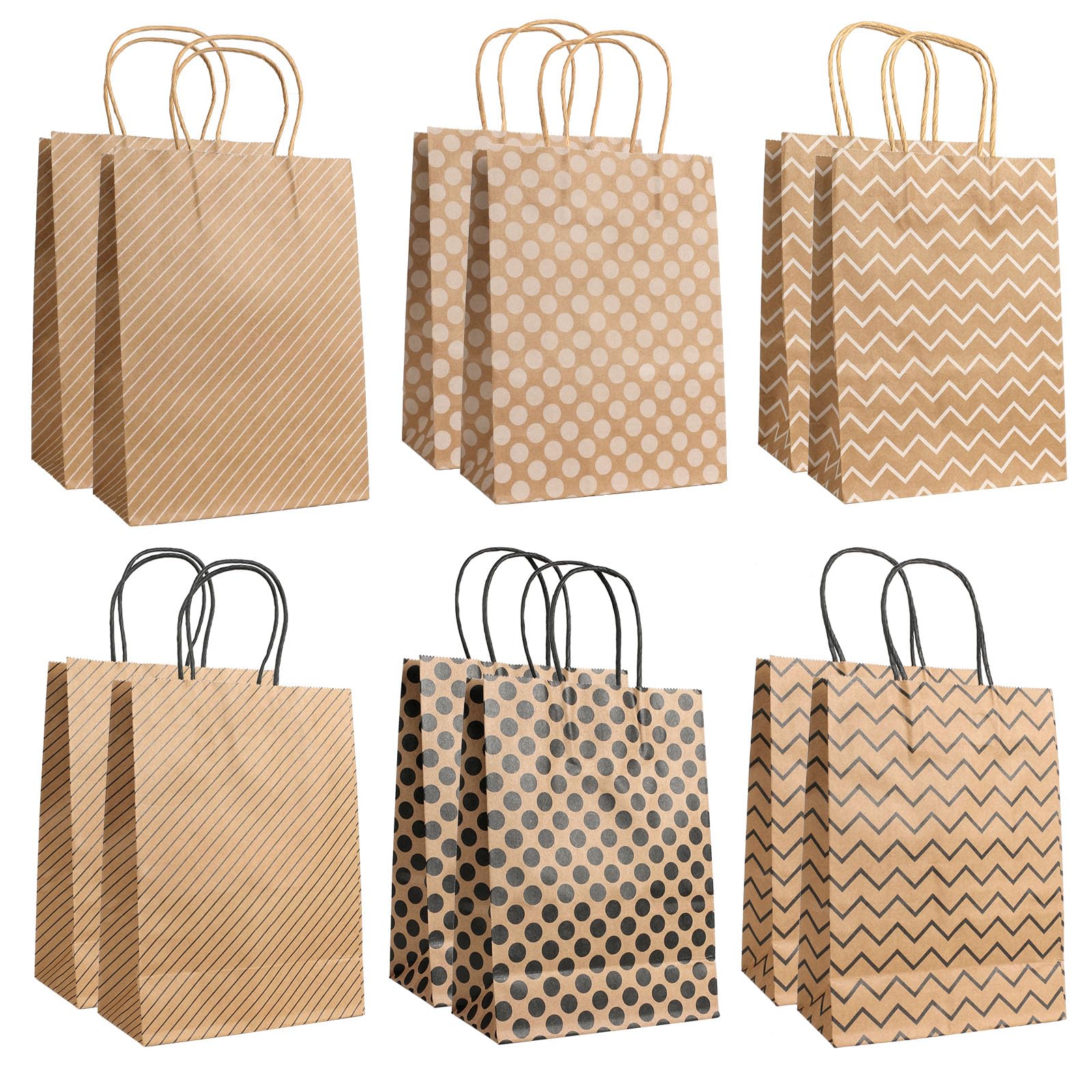 Sacchetti Regalo, Buste, 30 Pezzi Carta Kraft con Manici, Colorati, Medio