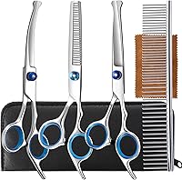 Lengnoyp 5-in-1 Upgraded Thicken Dog Grooming Scissors Kit - Professional Stainless Steel Safety Round Tip Shears for Dogs & Cats