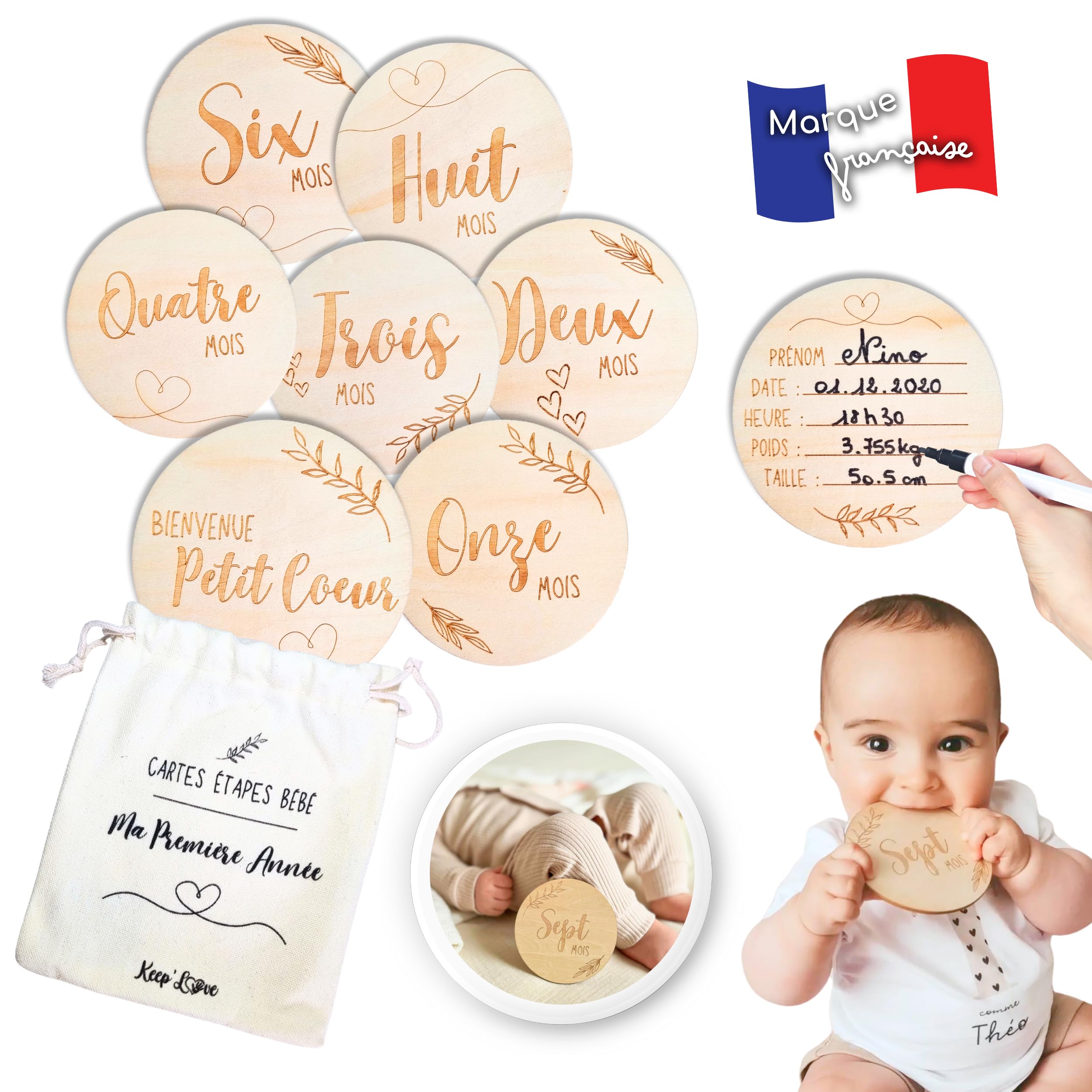 Pearhead Numeri e parole in legno, biglietti di annuncio per bambini, segna traguardi, marcatori per la gravidanza, puntelli fotografici in legno per gravidanza e bambino