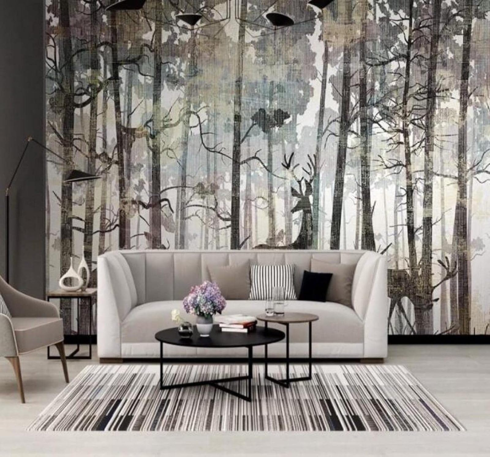 XLMING Vintage Hand Painted Forest Reindeer Landscape 3D Wallpaper Luxury Silk Study Dining Feature Sofa Grey Bedroom Living Room Tv Decorative Wall-400cm×280cm