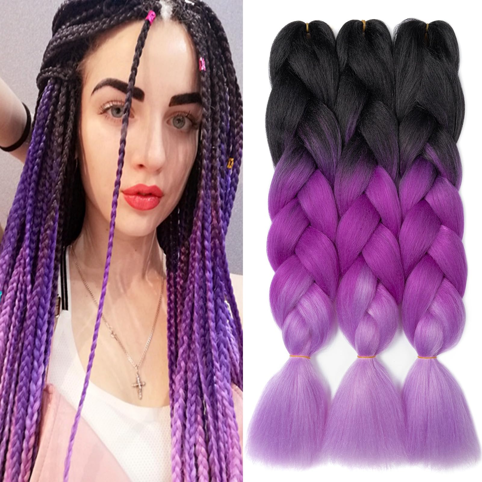 Dcbaboo Jumbo Braiding Hair Extensions 3packs 24inch Synthetic Hair Kanekalon Ombre Braids Afro Crochet Braids Twist Hair 300g