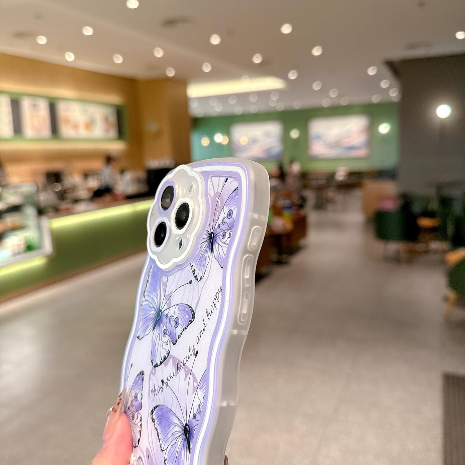 Compatible with iPhone 13 Pro max case,cute wavy edge design with purple butterfly pattern,with big butterfly bracelet,made of soft,eco-friendly and durable TPU material,suitable for women, girls - Image 6