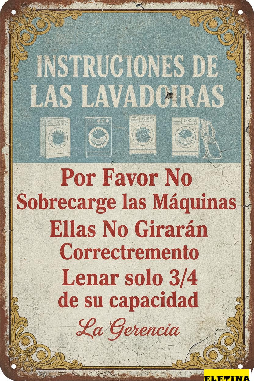 Personalized Sign for Man Cave Spanish Washing Machine Instructions Do Not Overload Metal 8x12ines Private Property Decorative