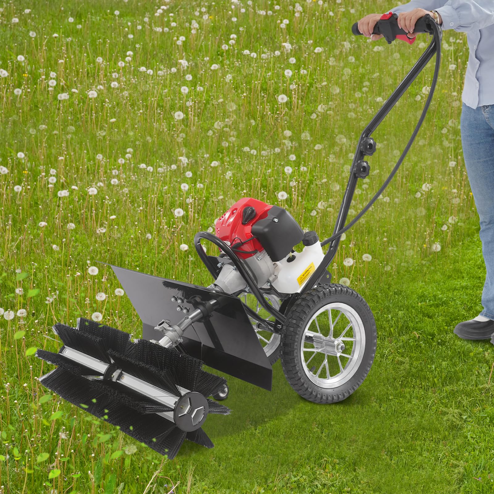 43CC Kehrmaschine Benzin 2-Takt Motorbesen, RäUmgeräT Schnee Sweeper, 60 cm Bürstenbreite 1,25 kW / 1,7 PS Handkehrmaschine für Kunstrasen, Straßen und Schneeräumung