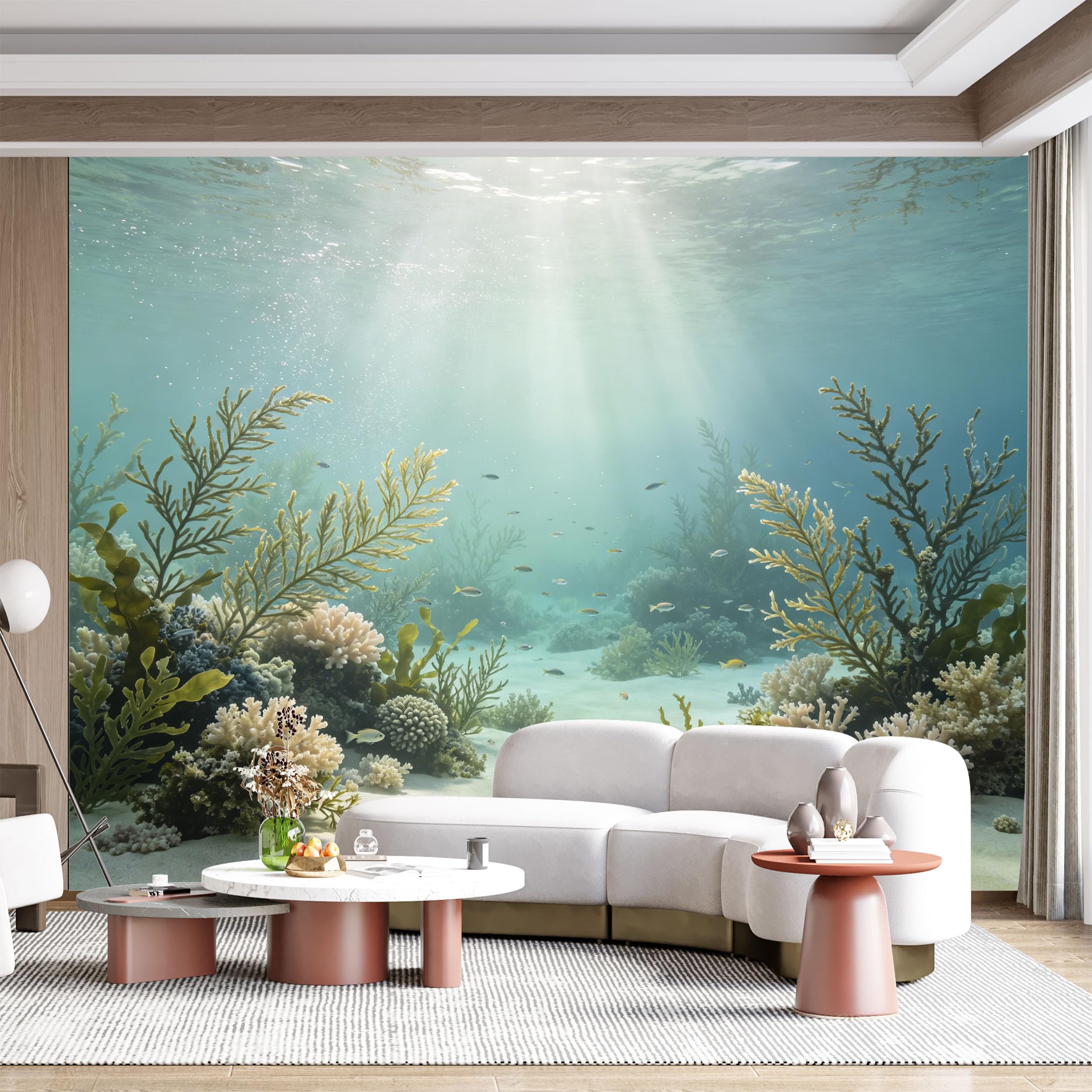 Custom Size Wall Mural Underwater Coral Reef Tropical Marine Life with Small Fish SelfAdhesive Wall Fabric Removable for Home Office Decor