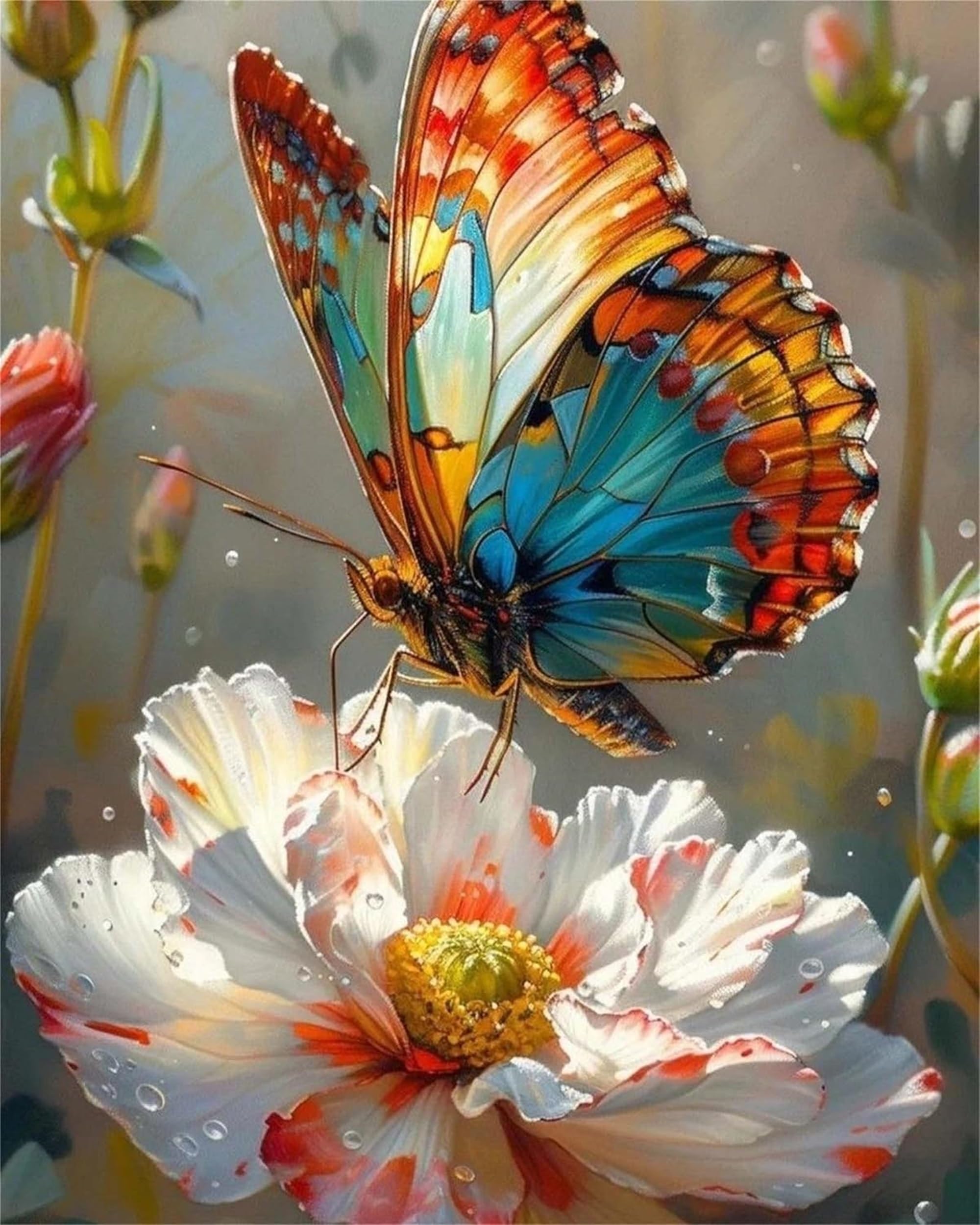 Jiqinsiye Flowers Paint by Numbers for Adults,Butterfly DIY Painting Kits for Adult,Color by Numbers,Paint by Number Canvas Crafts Watercolor for Beginner Home Decor