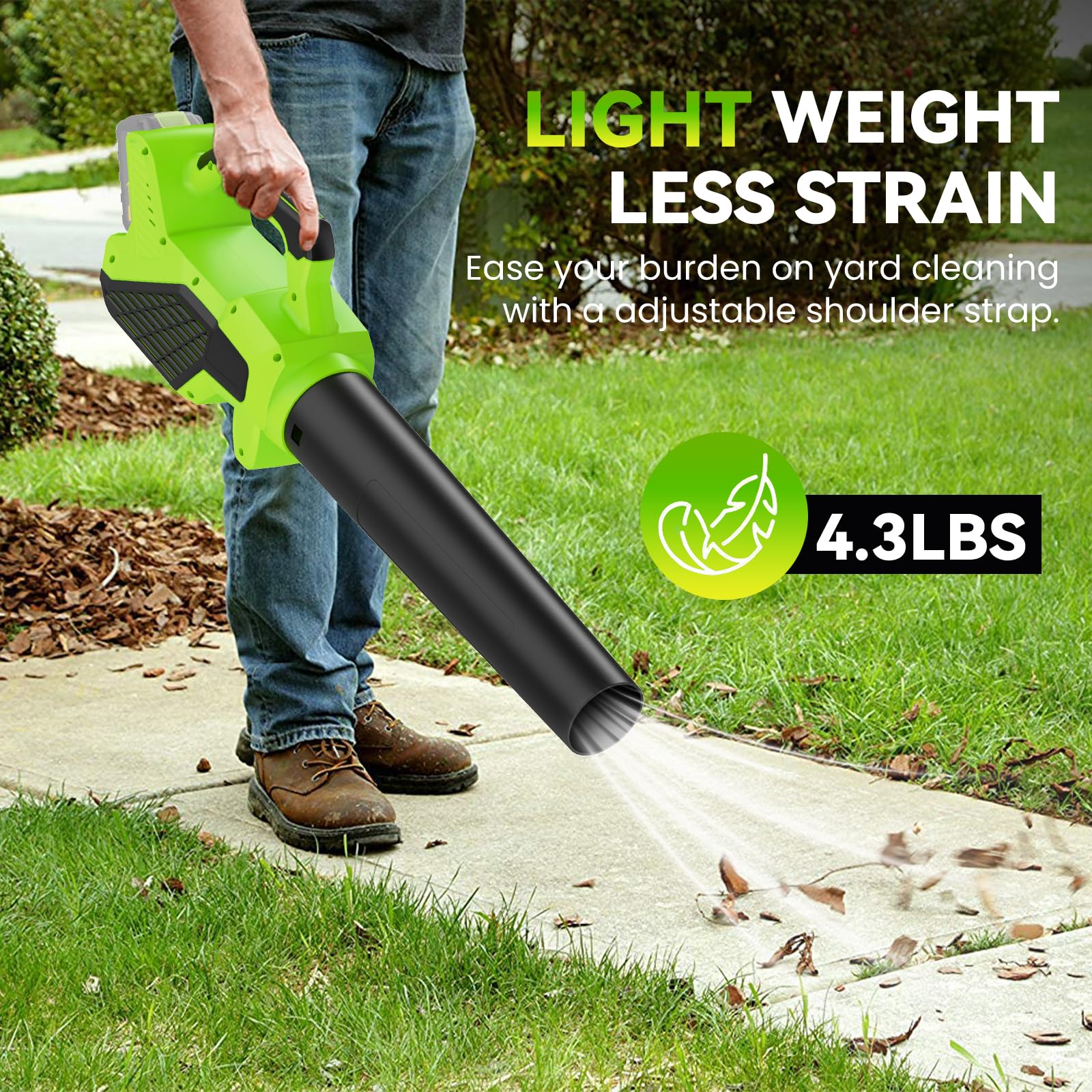 Soplador de batería de 21 V, soplador de hojas inalámbrico con batería de 2 x 4,0 Ah, 6 velocidades, soplador eléctrico sin escobillas para mantenimiento del jardín, pasillo, hojas, polvo y nieve