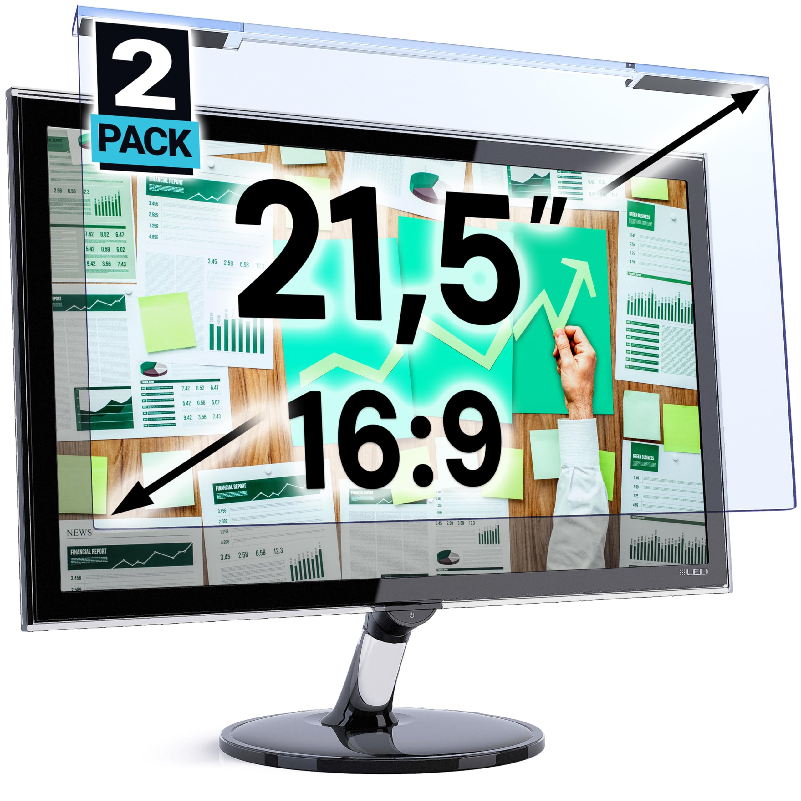VINTEZ Blue Light Screen Protector for 21.5 Inch Computer Monitor and Laptop – Anti-UV Blue Light Blocking Film for Desktop PC, Eye Protection Filter, 19.3" x 11.3", 2 Pack