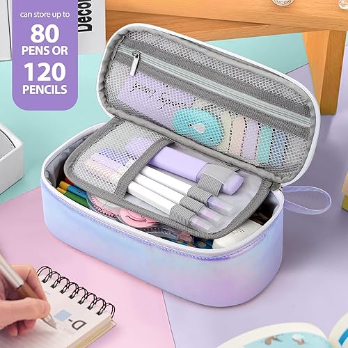 Miniatura 4 de Jcocylse Estuche portátil de gran capacidad para lápices, suministros escolares para estudiantes universitarios, niñas, niños y adultos (morado)