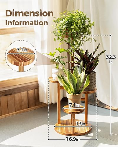 Miniatura 4 de Bamworld Soporte para plantas de interior Estante para plantas Soporte de madera de 4 niveles para múltiples plantas, soportes altos de esquina para