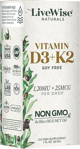 Miniatura 8 de Vitamina D3 con gotas líquidas K2 totalmente natural sin OMG 1208iu D3 y 25mcg K2 mk7 por porción apoya tus huesos sistema inmunológico y niveles de