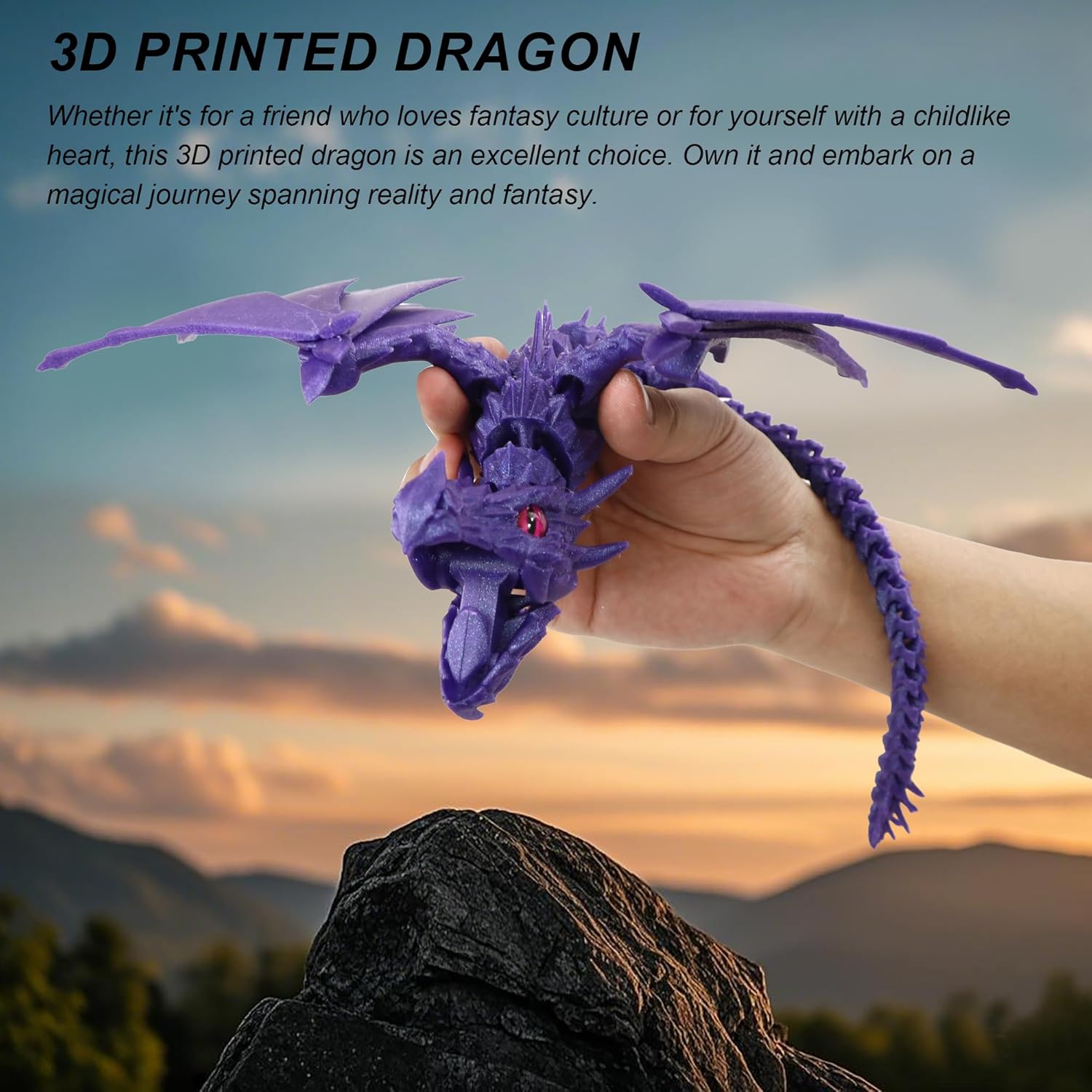 3D Printed Dragon with Wings, Fidget Dragon Toys, 3D Printed Animals, Flexible Articulated Winged Crystal Dragon Model,Home Office Decor Desktop Pet(Silk Gold) - Image 6