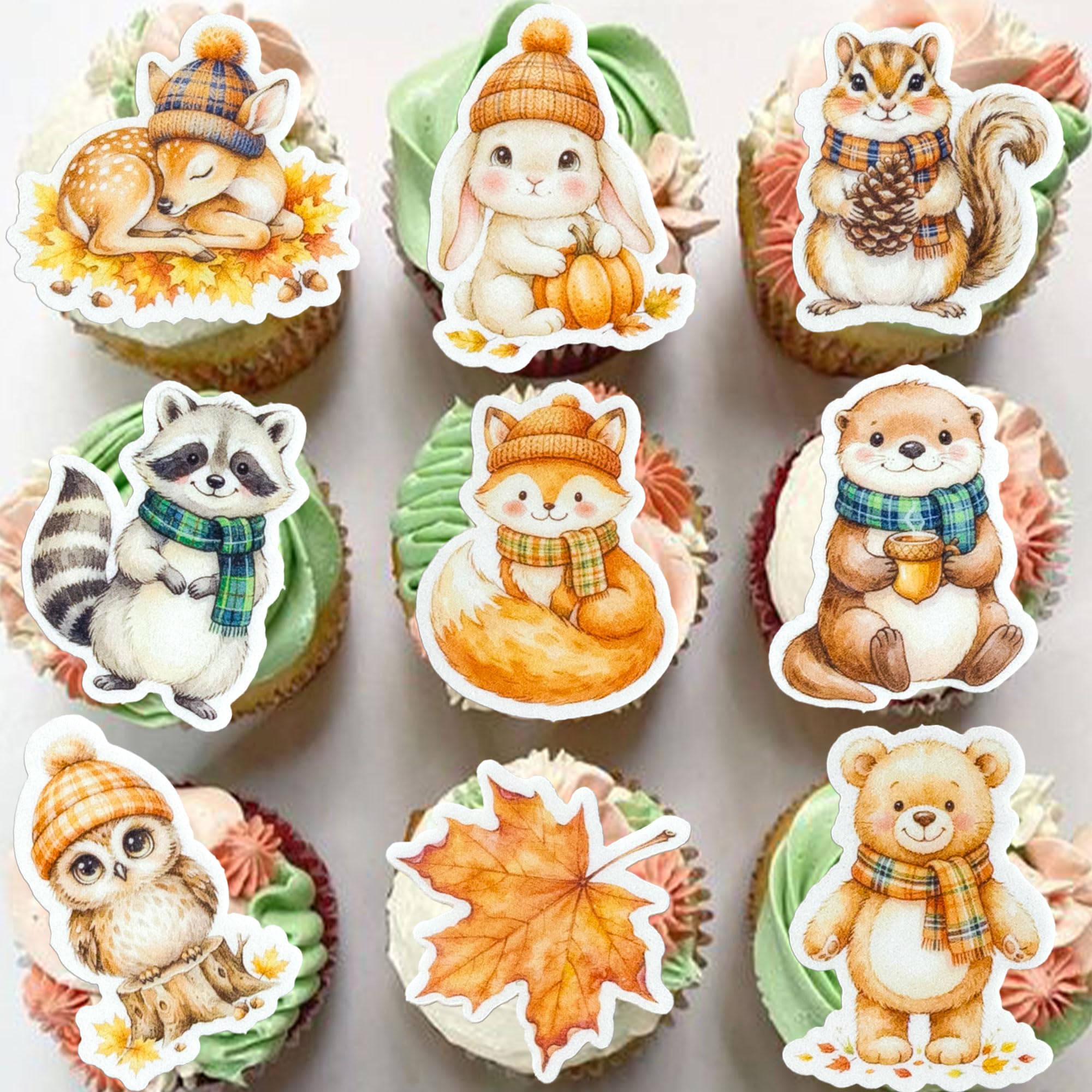 Gyufise 54Pcs Edible Woodland Animal Cupcake Toppers Bear Fox Deer Cupcake Picks Fall Babyshower Decorations for Woodland Birthday Party Decoration Orange Brown