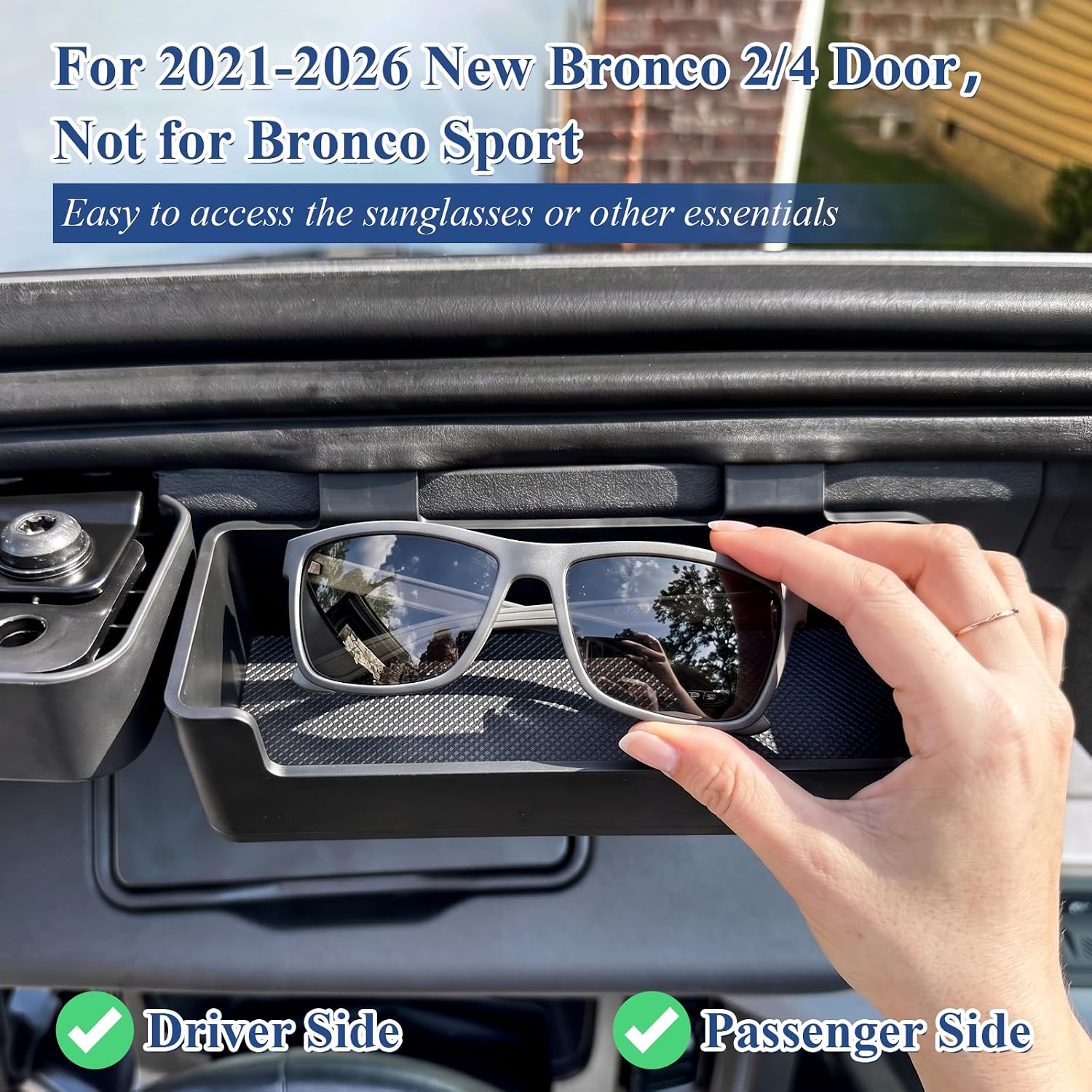 Sun Visor Sunglass Holder Compatible with 2021-2026 Ford Bronco 2/4 Door, Upgrade Deep Storage Design, Glasses Box Card Storage Organizer with Pry Bar Tool, Interior Accessories (Not for Bronco Sport)