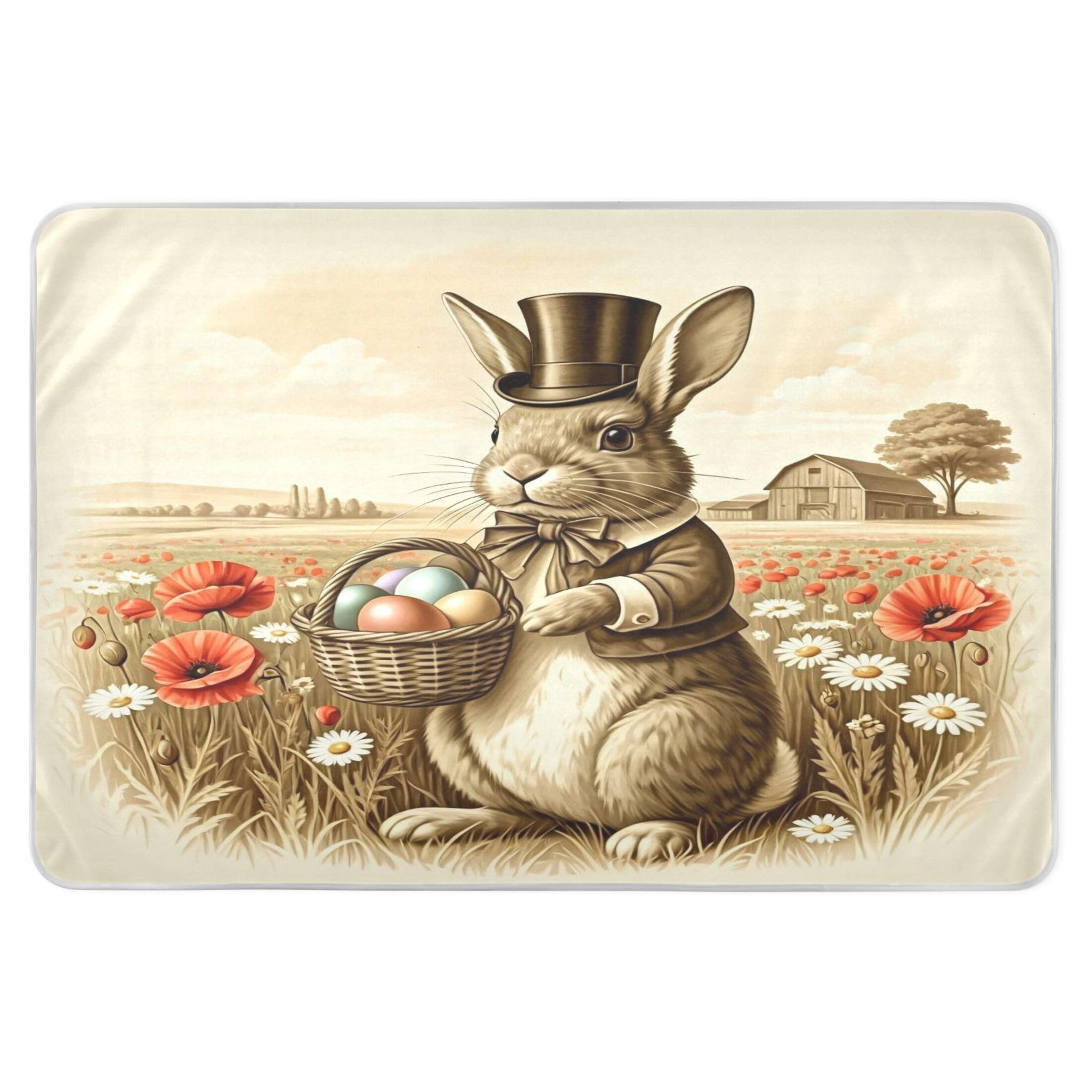 Takiito Vintage Bunny Bed Pad Reusable Bed Underpad Washable Waterproof Leak-Proof Quick Dry Incontinence Pee Pad for Toddlers Kids Adults Pets 34x52 in