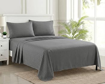 Trance Home Linen 100% Cotton 200 TC Satin Stripe King Size Bedsheet with 2 Pillow Covers