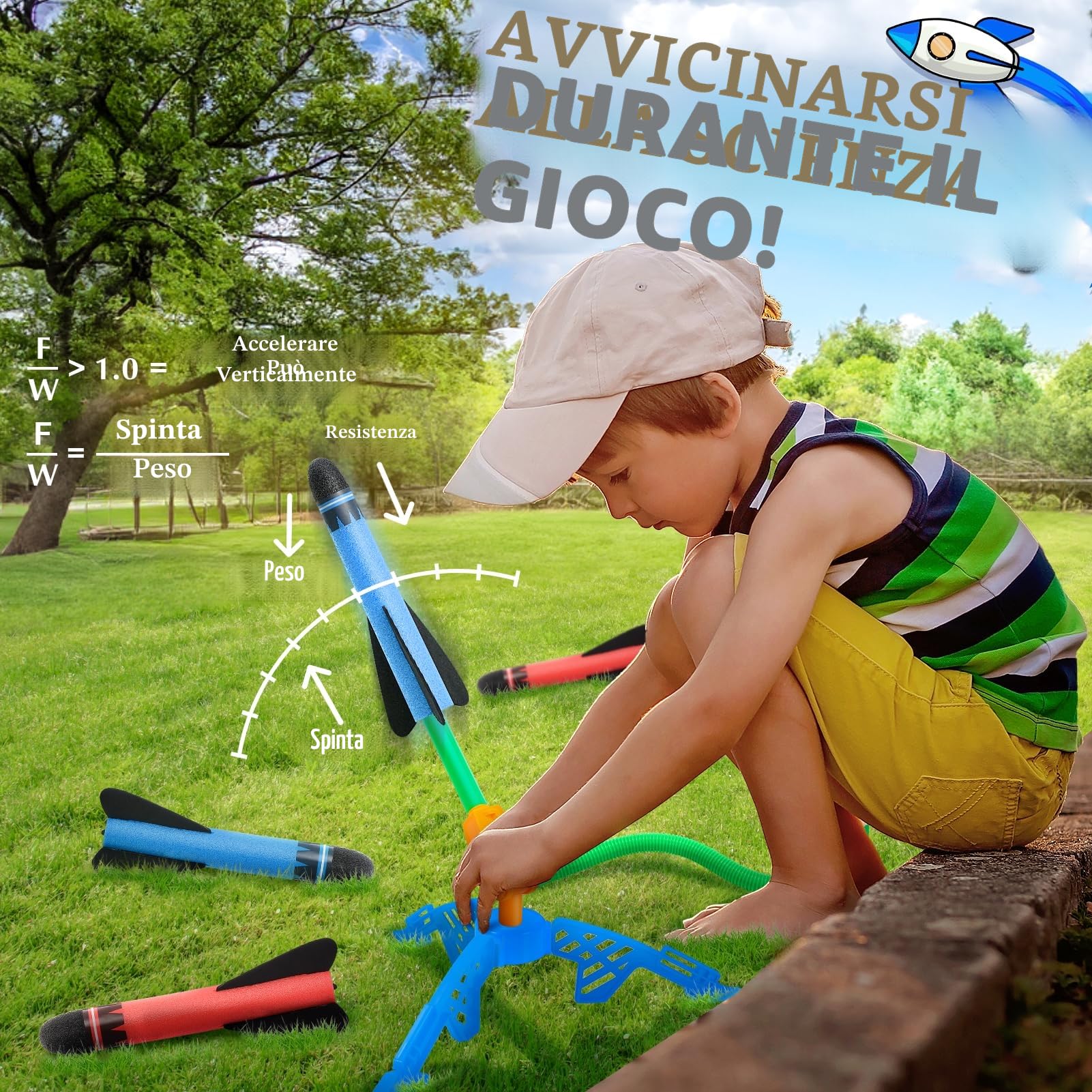 HappyGoLucky Giochi Bambini 3 4 5-8 Anni, Razzo Spaziale Giocattolo Regalo Bimba 4 5 6 7 8 Anni Giochi da Giardino per Bambini Regalo Bambino 5 6 7 8-10 Anni Maschio da Esterno per Bambini