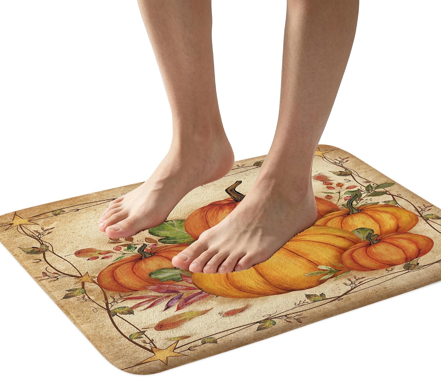 Boziqr Fall Bath Mat, Harvest Pumpkin Farmhouse Thanksgiving Halloween Bath Rugs, Rustic Decor Vintage Autumn Bathroom Rugs, 29 x 17 Inch