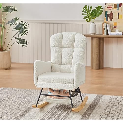 Nursery Rocking Chair,Upholstered Glider Rocker with High Backrest for Living Rooms, Bedrooms, Offices (22A)