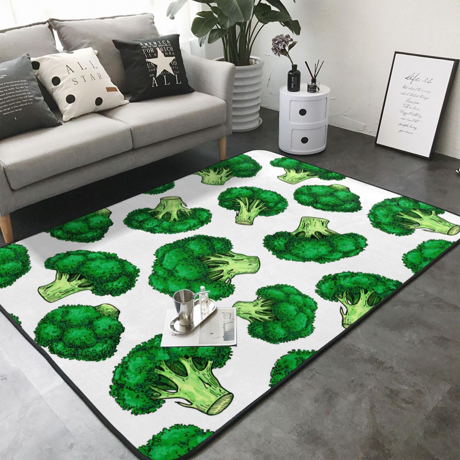 Brokkoli, Großer Teppich, rutschfeste Fußmatte für Wohnzimmer und Schlafzimmer, 208 x 148 cm