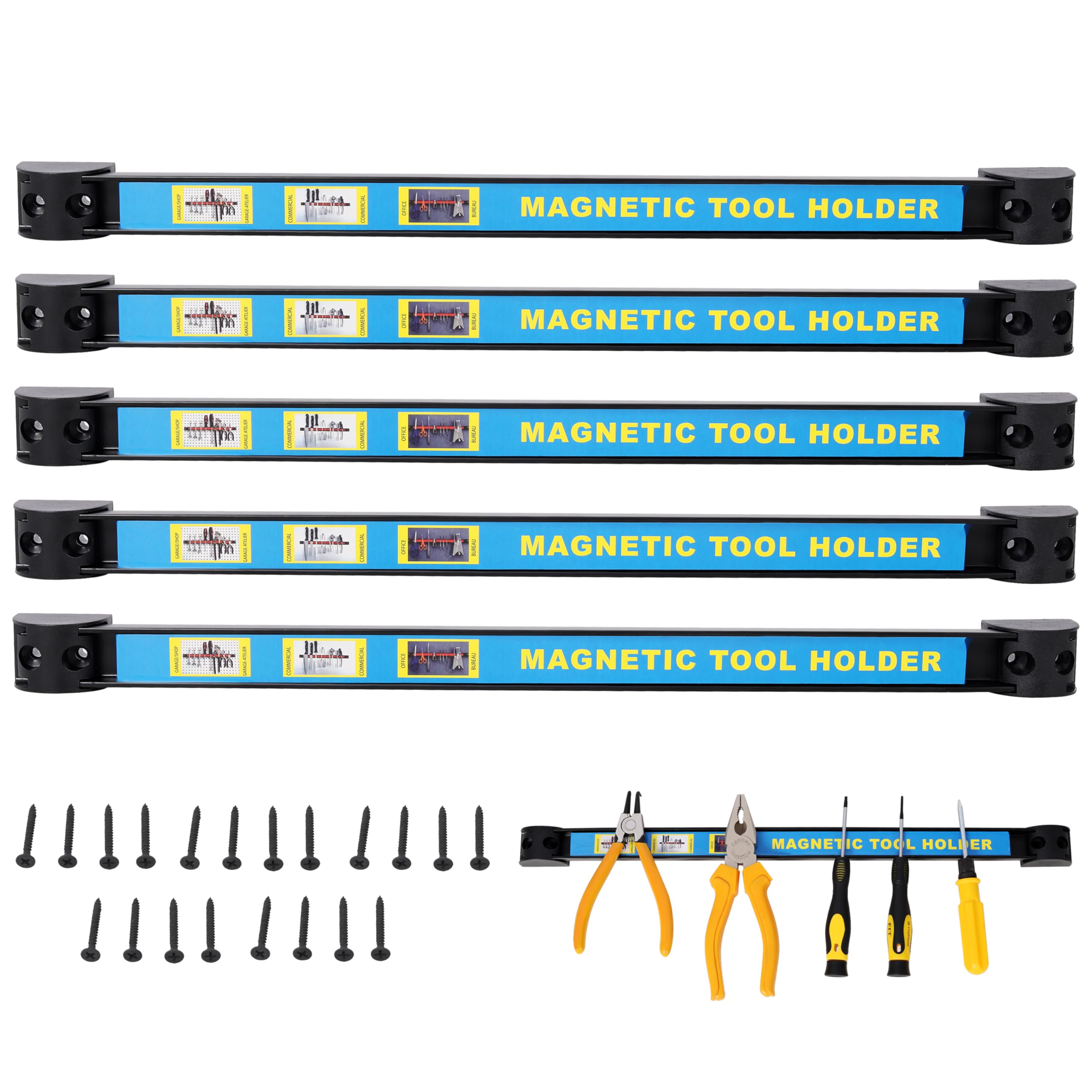 5Unit Magnetic Tool Bar 18in, Robust Build with Extra Strong Magnets, Organize Drill Bits Wrenches Pliers, Ready to Install