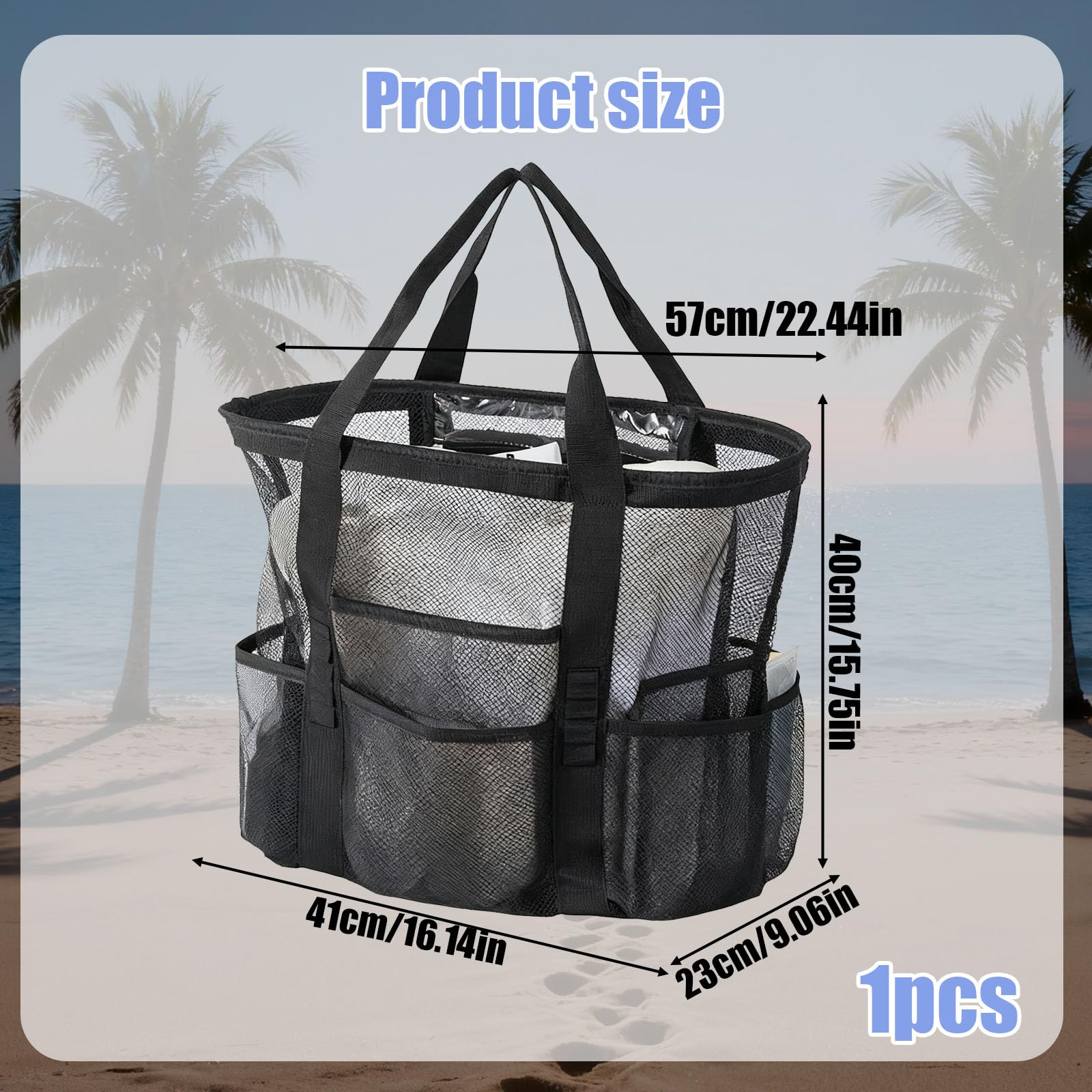 Borsa Mare Rete Donna Grande capacità 41x23x40cm Borsa Spiaggia Traspirante con Scomparti Pieghevole Leggera per Piscina Campeggio Escursioni Shopping Estate