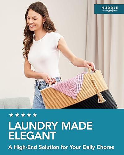 Miniatura 5 de Cesta de manta lavable XXXXL para sala de estar, estilo bohemio, 24 x 17 pulgadas, 2 cestas de juguetes tejidas para mantas, almohadas, mantas,