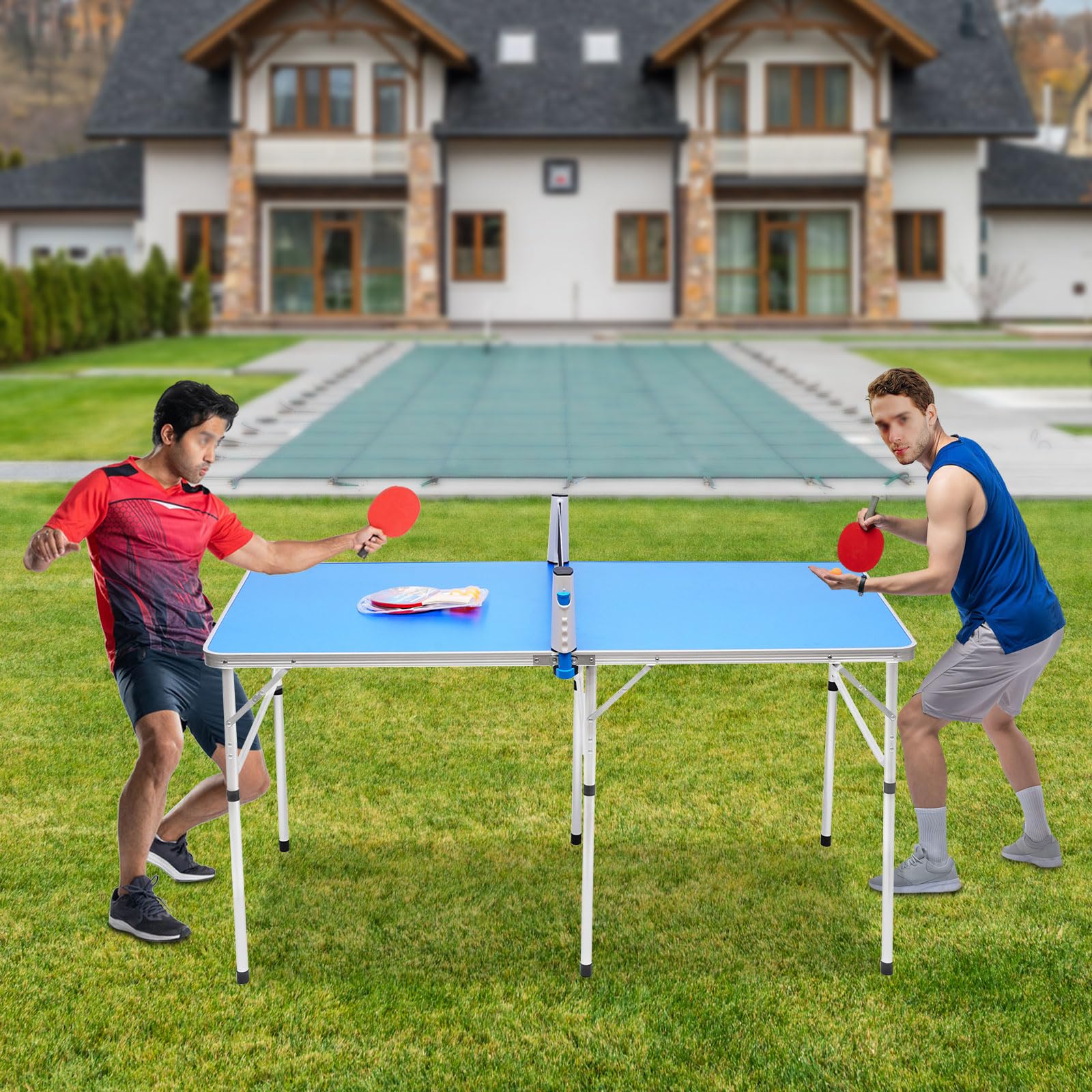 Tischtennisplatte Klappbar Indoor, Tischtennisplatte mit Netz, 2 Tischtennisschlägern und 3 Bällen, Mini Inside Tischtennistisch Tischtennis Platte, 152x76x76cm