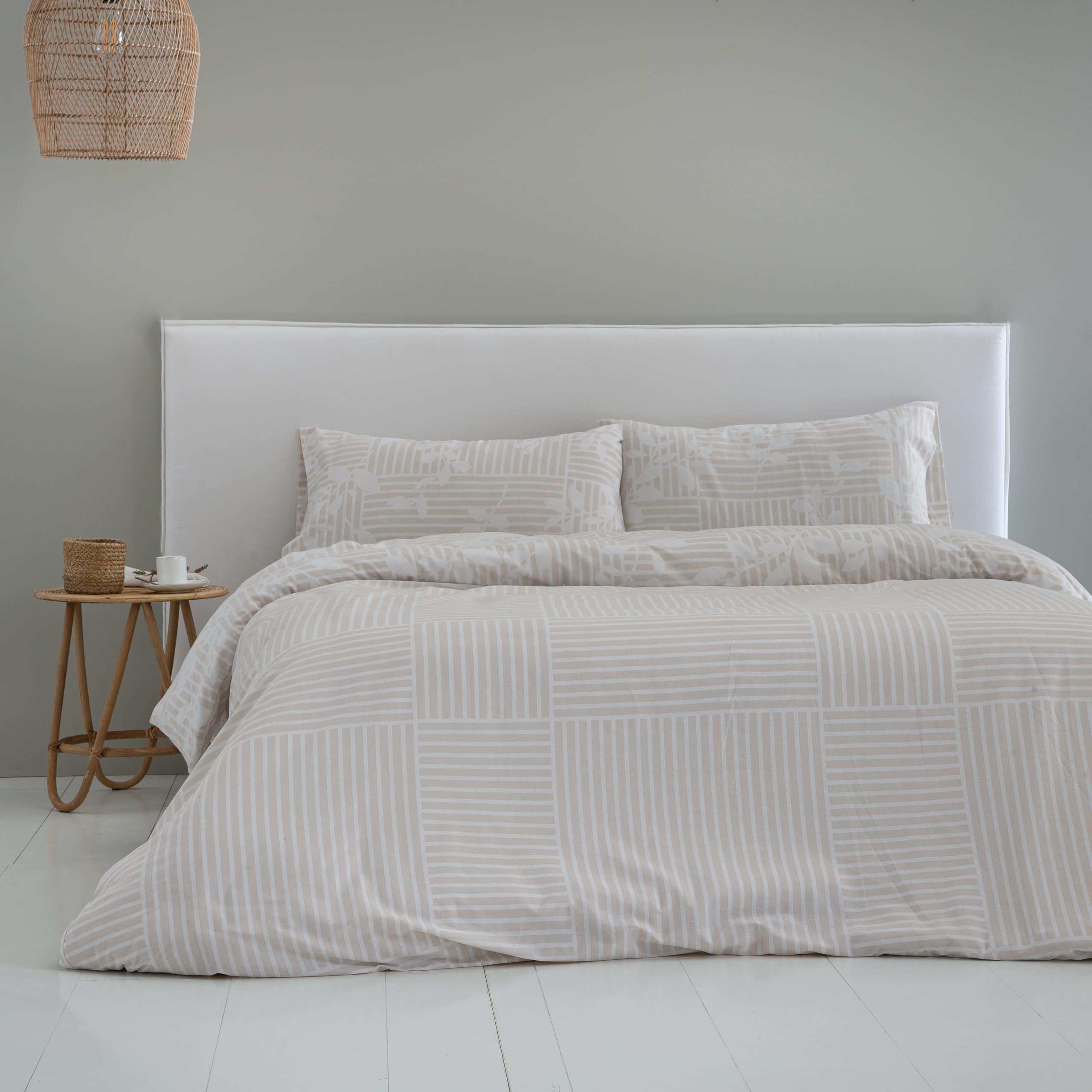 COTTON ARTean Funda Nórdica Cama 180 poliéster algodón ASON Beige Botones | Incluye 3 piezas: F. Edredón 260x240 + 2 F. de Almohada Cierre Botones. Certificado OEKO-TEX