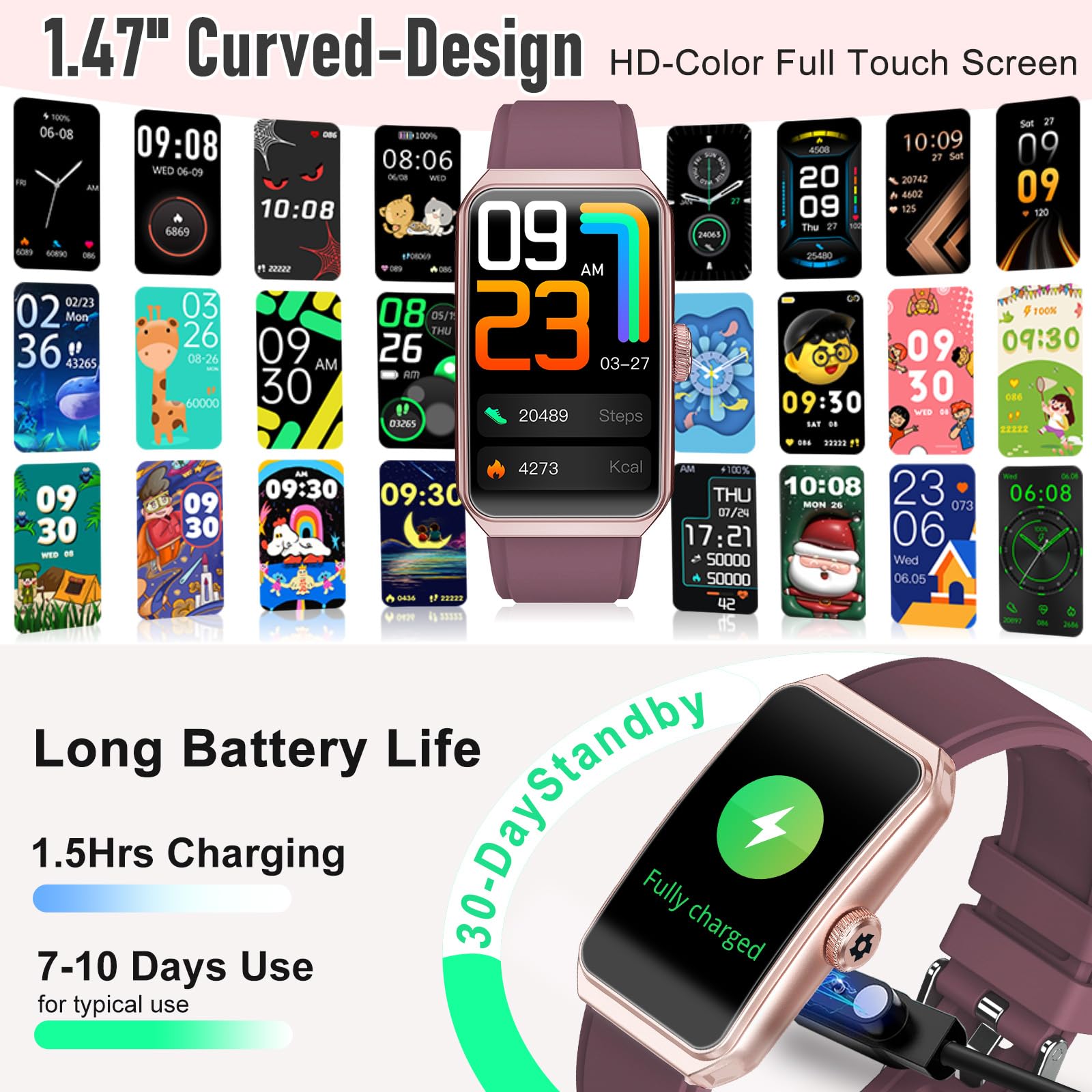 Fitness Tracker with 24/7 Heart Rate, Blood Pressure Blood Oxygen Sleep Monitor,103 Sports Modes Smart Watch IP68 Waterproof Activity Trackers, Step Counter Calories Pedometer for Women Men (Bordeaux) — view 6