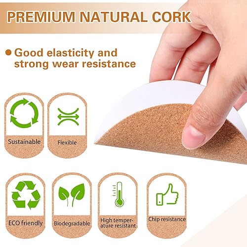 Miniatura 5 de Yalikop 120 hojas de corcho autoadhesivas de 4 x 4 pulgadas, azulejos de corcho cuadrados, parte trasera de corcho, láminas adhesivas de corcho para