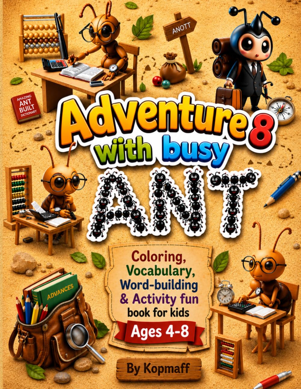 Adventure with busy ANT: Coloring, Vocabulary, Word-building, & Activity Fun Book For Kids Ages 4-8